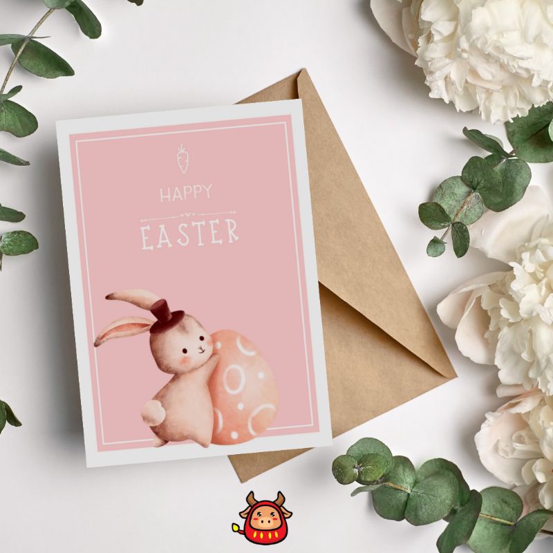 Kartu Ucapan Easter Selamat Paskah Easter Card Rabbit Bunny Cute design