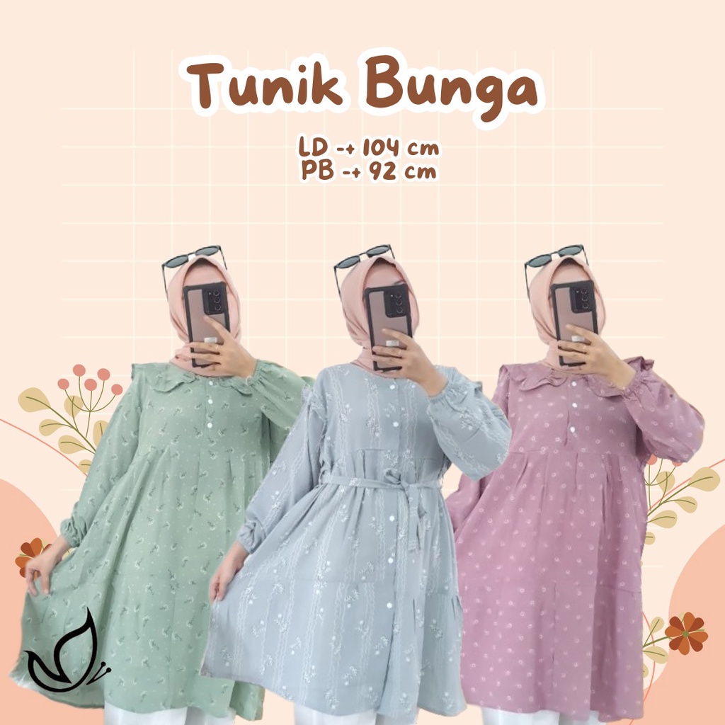 TUNIK CRINGKLE WANITA MOTIF BUNGA BUNGA CANTIK TUNIK CRINKLE