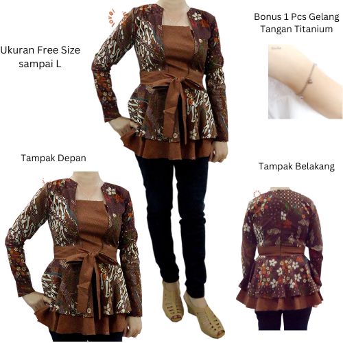 Atasan Baju Batik Wanita Modern Terbaru Gratis 1 GelangTangan TItanium - Lovelybutik