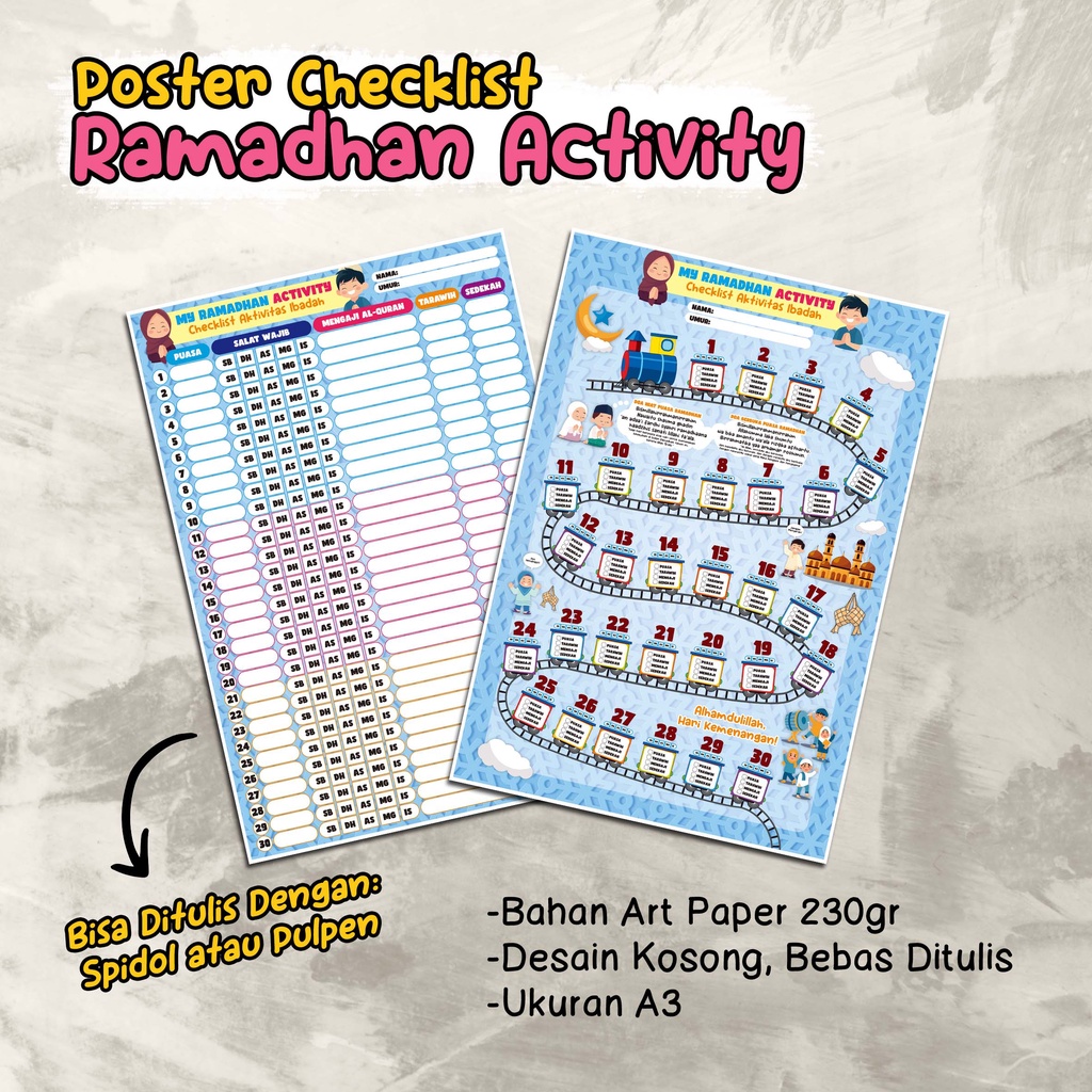 

POSTER EDUKASI - POSTER CHECKLIST RAMADHAN ACTIVITY - Checklist / list Kegiatan Ibadah Bulan Ramadhan