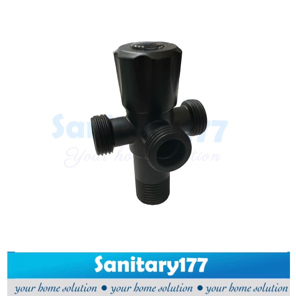 Stop kran cabang 3 HITAM sus304- angle valve 3 WAY keran air closet shower kloset black stainless 304 tebal