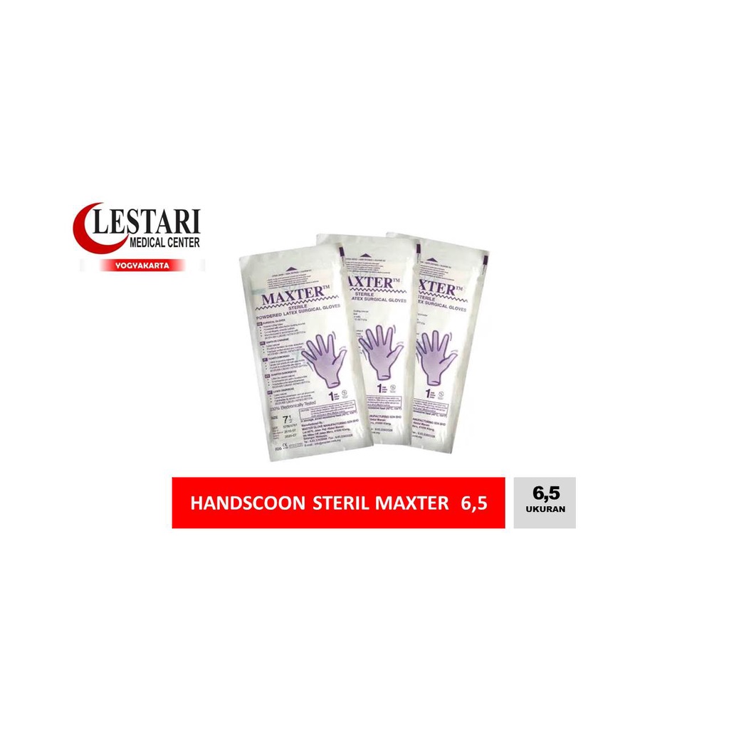 Sarung Tangan Bedah Steril MAXTER ukuran 6,5 / handscoon sepasang