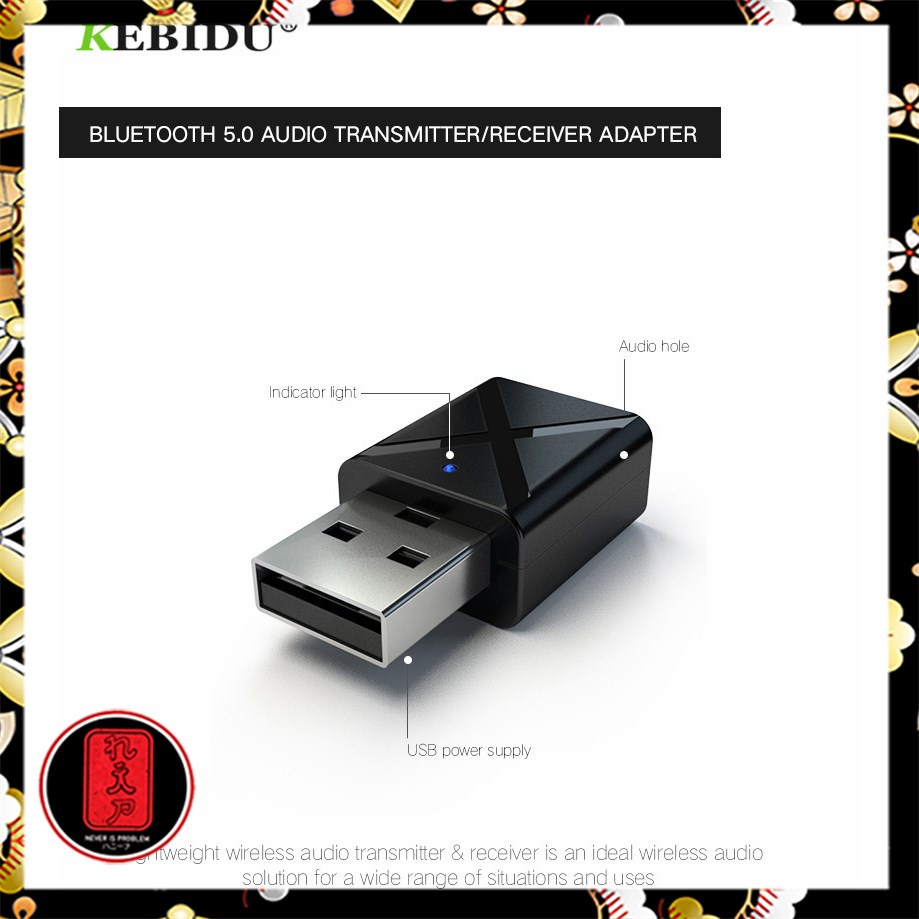 KEBIDU 2 in 1 USB Dongle HiFi Audio Bluetooth Transmitter &amp; Receiver - KN320 - Black