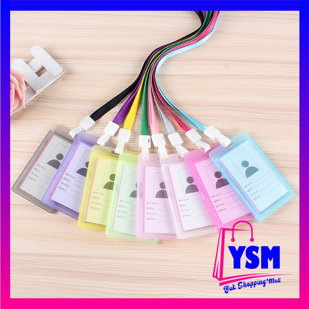 

YSM Name Tag Id Card Transparant Gantungan Kartu Nama Plastik Vertical Lanyard Potrait Motif Polos Warna Warni Tanda Pengenal Bening Horizontal