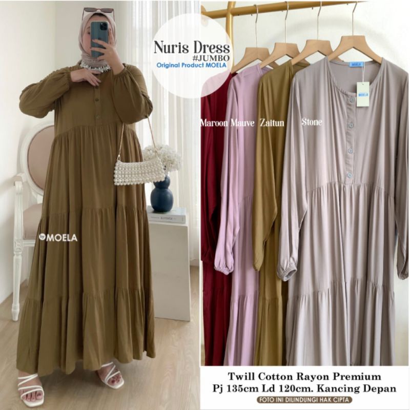 nuris dress polos rayon twill busui frirndly gamis jumbo LD 120 by moela berlabel