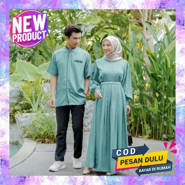 Gamis Couple Keluarga Ilalang Green Sarimbit Rauna Terbaru 2023 Promo Baju Sarimbit Cople Pasangan M