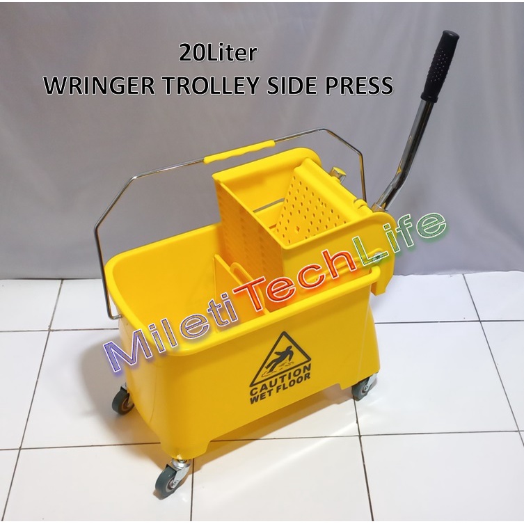 Single Bucket 20Liter Pess Mop Yellow Ember Alat Pemeras 20L Wringer Trolley Side Press