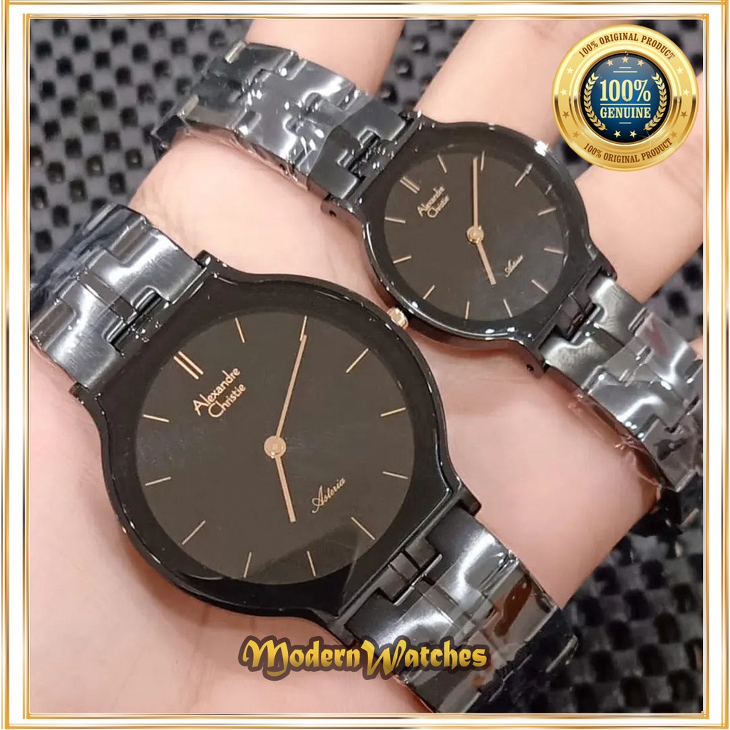 Jam Tangan Couple Alexandre Christie AC 8660 / 8410 Kaca Sapphire Original Black Rosegold Hitam Alex
