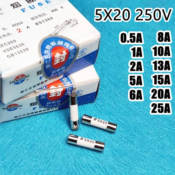 Sekring 5x20 Keramik 0.5 1 2 5 6 8 10 13 15 20 25 Ampere Fuse Tabung Keramik Kecil 250V Zhengrong