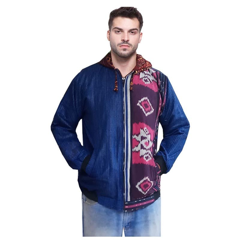 JAKET LURIK TORSO TENUN BATIK HOODIE MODIS BOLAK-BALIK UNIK PRIA