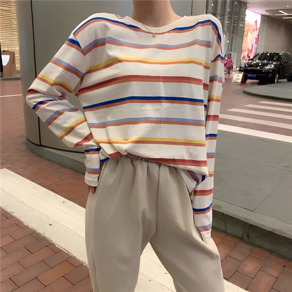 DUTA FASHION | STRIPE PELANGI / RAINBOW NESVI / KAOS WANITA PELANGI TEE ADIVA