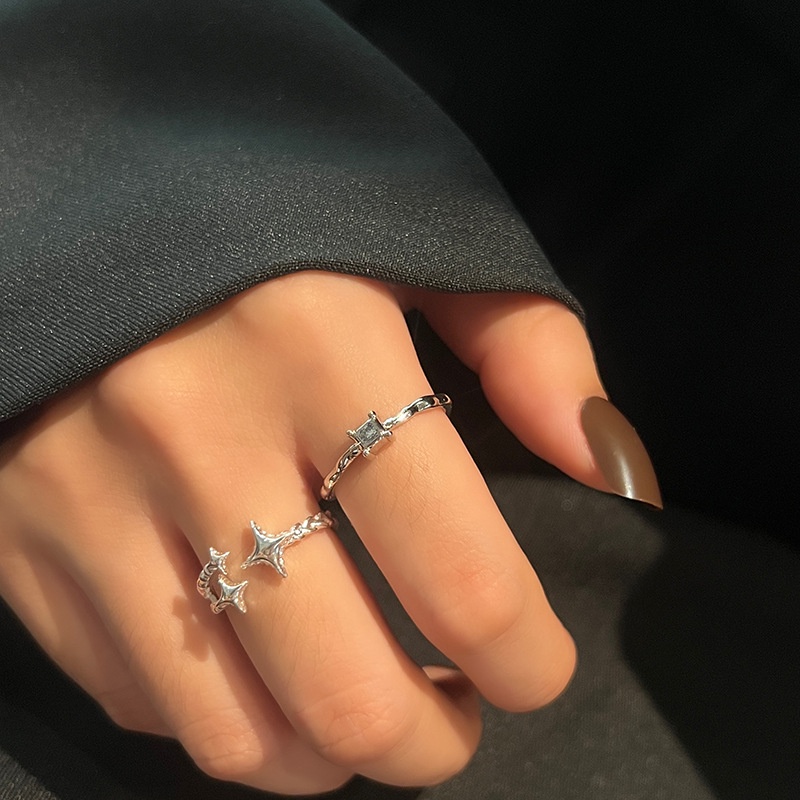 Baru Korea925 Perak Berujung Empat Cincin Bintang Untuk Wanita Sederhana Zirkon Cross Opening Adjustable Finger Rings Perhiasan Pesta