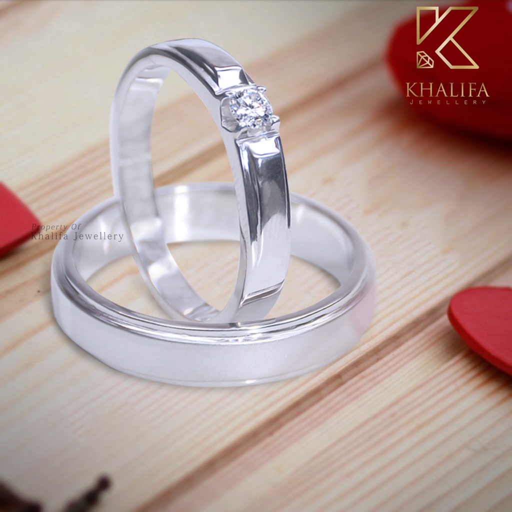 Cincin kawin / Cincin Tunangan Couple Emas Putih 75% + Berlian / Swarovski & Paladium / Silver 256