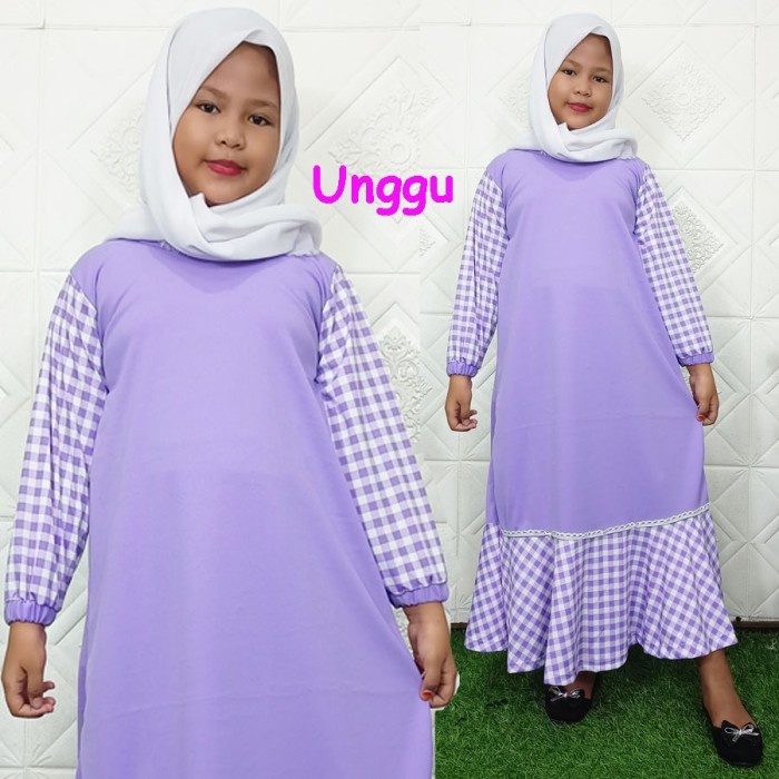 Baju Gamis Anak Perempuan Baju Kaos Muslim Gamis Syari Anak Perempuan 5-12 Tahun - Unggu L Z3O8 terb