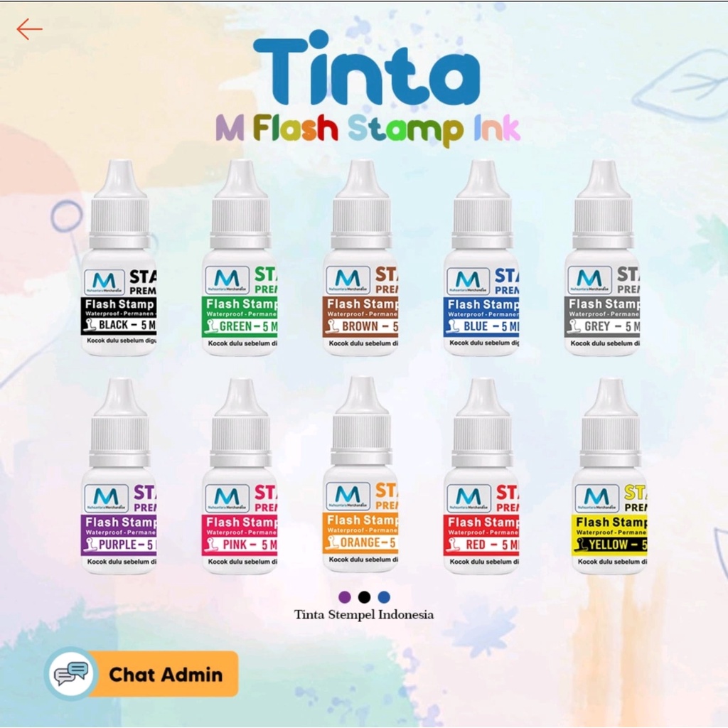 

TINTA STEMPEL FLASH Merek M 100% Original. Untuk Kualitas Tinta Stempel M Pasti Terbaik Di Kelasnya. Di jamin Bukan Tinta Stempel Trodat, Di jamin Bukan Tinta Stempel Fast Print Dan Bukan Tinta Stempel Bantalan. Tinta Stempel Premium Tajam & Tahan Lama.