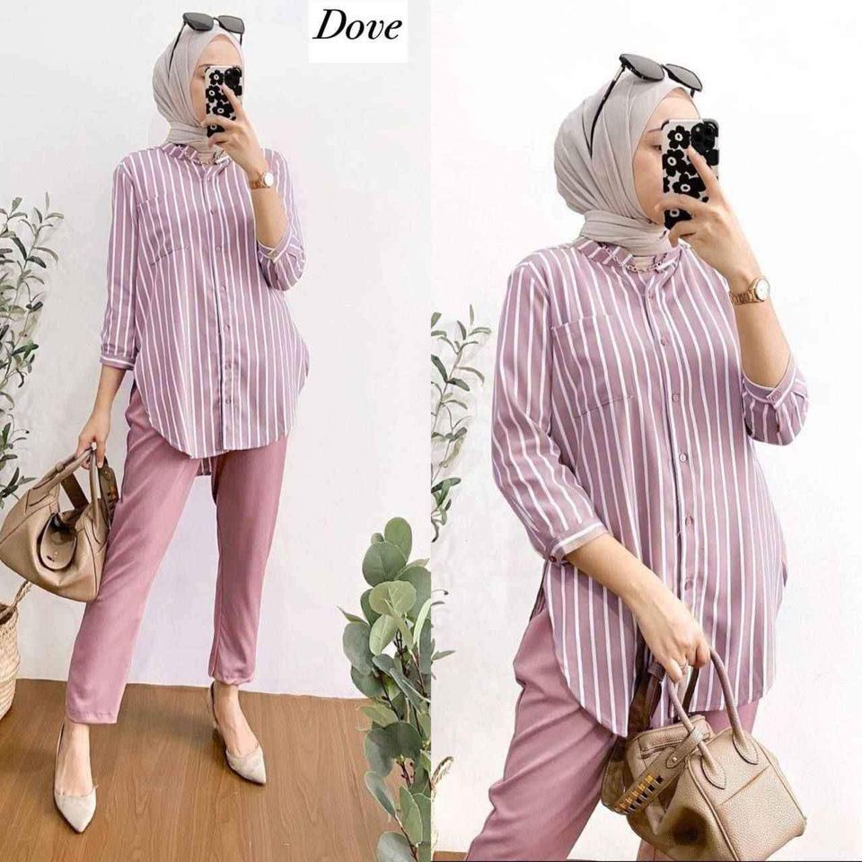 ONE SET SALUR SETELAN KERJA WANDA WANITA SHAKILA TWILL PREMIUM FULL KANCING KERAH SYANGHAI