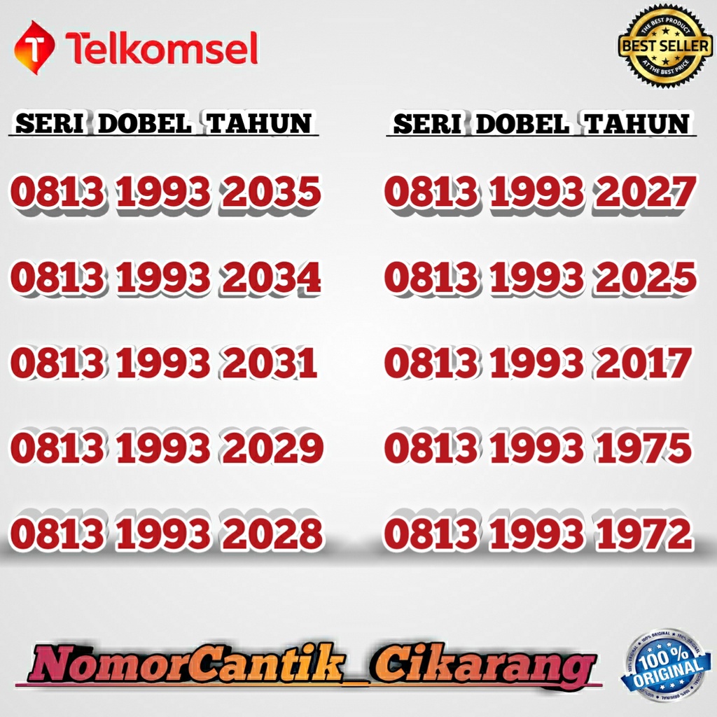 NOMOR CANTIK SIMPATI SERI TAHUN / NOMOR SIMPATI DOBEL TAHUN / NOMOR CANTIK TELKOMSEL TAHUN 1993 1993