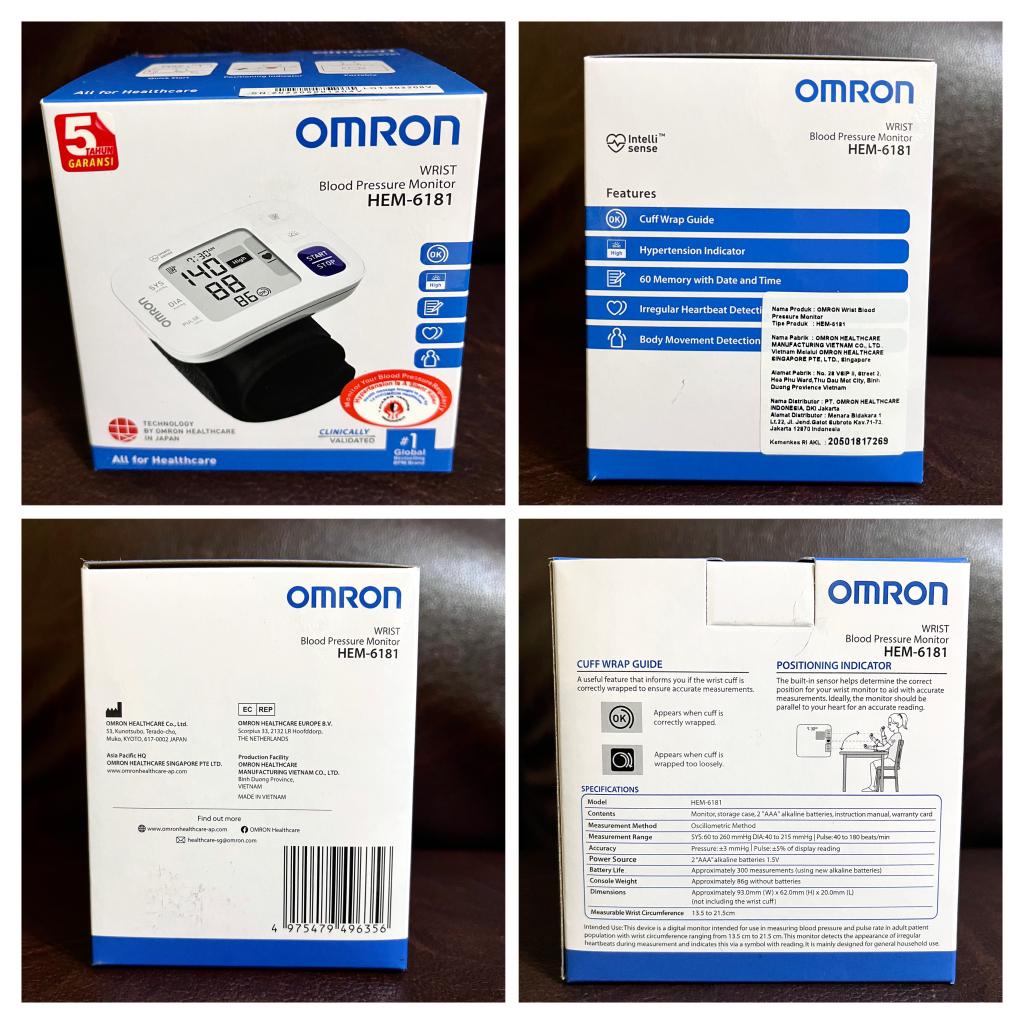 TENSIMETER DIGITAL PERGELANGAN TANGAN OMRON HEM 6181 / OMRON WRIST BLOOD PRESSURE MONITOR HEM 6181