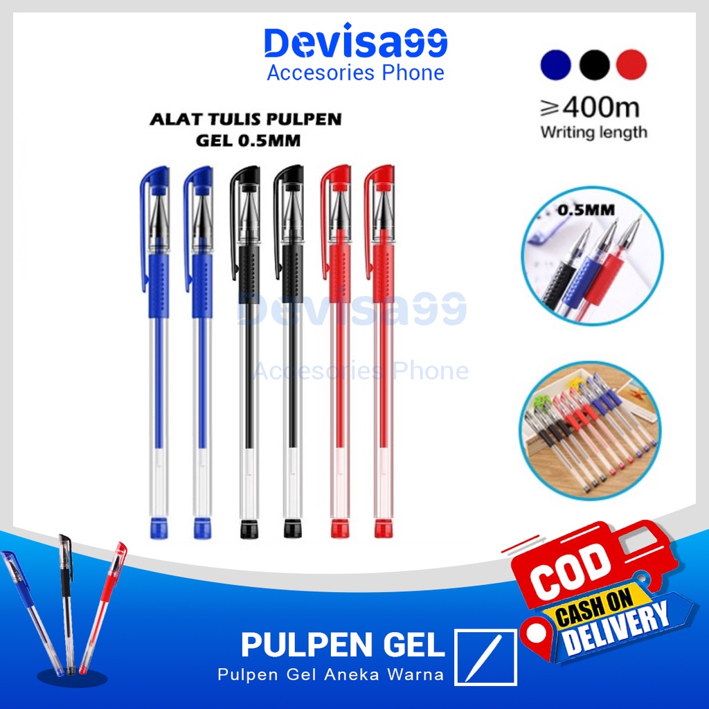 Pulpen Gel Ink 0.5Mm Alat Tulis Kantor Sekolah Pena Pen Tinta Cair Standart Warna Merah Hitam Biru