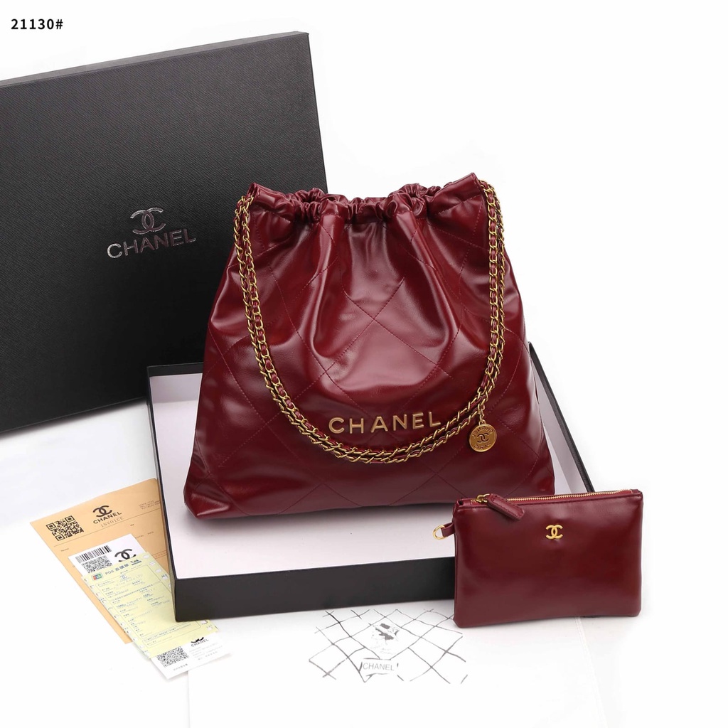 Ch 22 Large Leather Tote Bag's Gold Hardware 21130