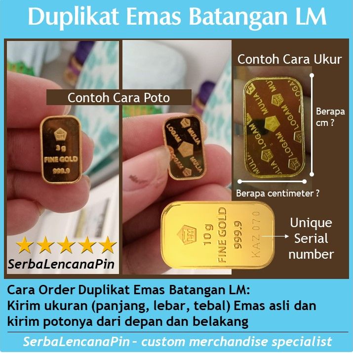 Duplikat Emas Batangan Custom Logam Mulia LM untuk Hiasan Aksesoris Mahar Antaran Hantaran Anta