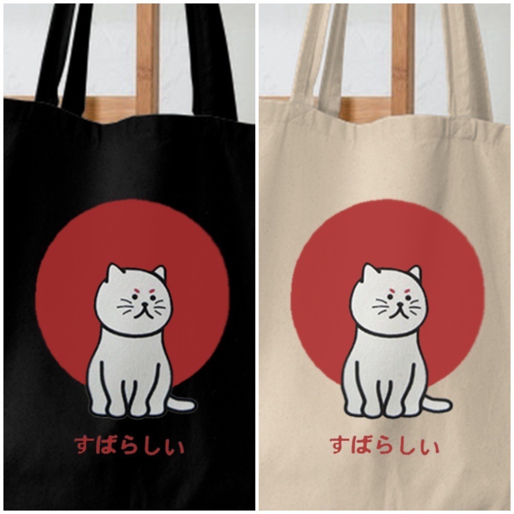 Tas Totebag Motif Kucing Jepang Kanvas Tb09