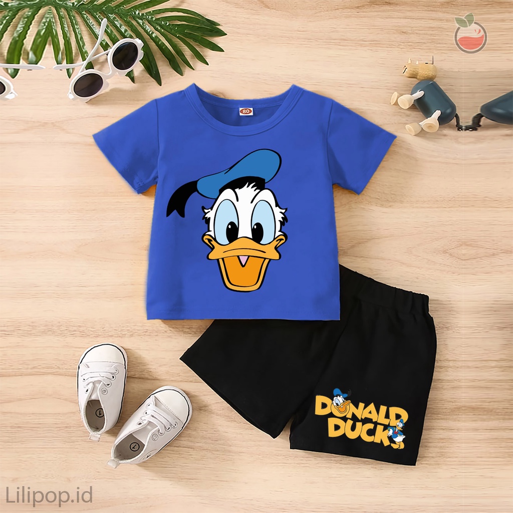 Baju Anak Stelan Kaos 3/4  DONALD Cowok Cewek  Usia 1 - 4 Tahun Celana Pendek Harian