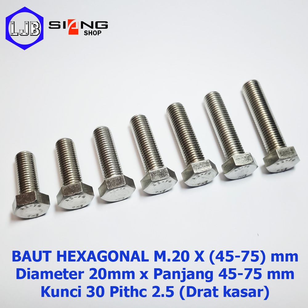 Baut Hex M20 Stainless 304 THE A2-70 Panjang 45 sd 75mm