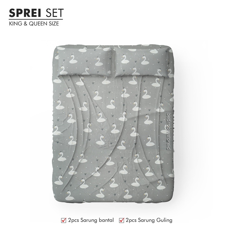 Sprei aesthetic motif Swan Grey sudah termasuk sarban dan sargul