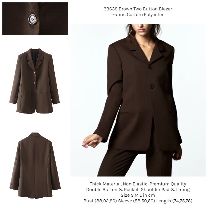 33639 Blazer Coklat Formal Lengan Panjang Jas Kerja Kantoran Office Wear