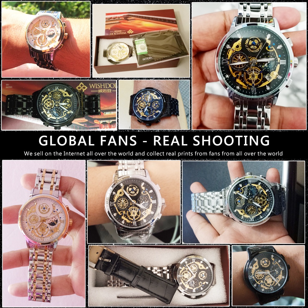 WISHDOIT Jam Tangan Pria Original Tahan Anti Air Laki Laki Lelaki Terbaru Keren Jam Tangan Cowok Besi Tahan Karat Silver/Hitam Luxury Men Watch Waterproof Stainless Steel Fashion Analog Sun/Moon/Stars Multifunction Chronograph Mechanical [Real Three Eyes]-8