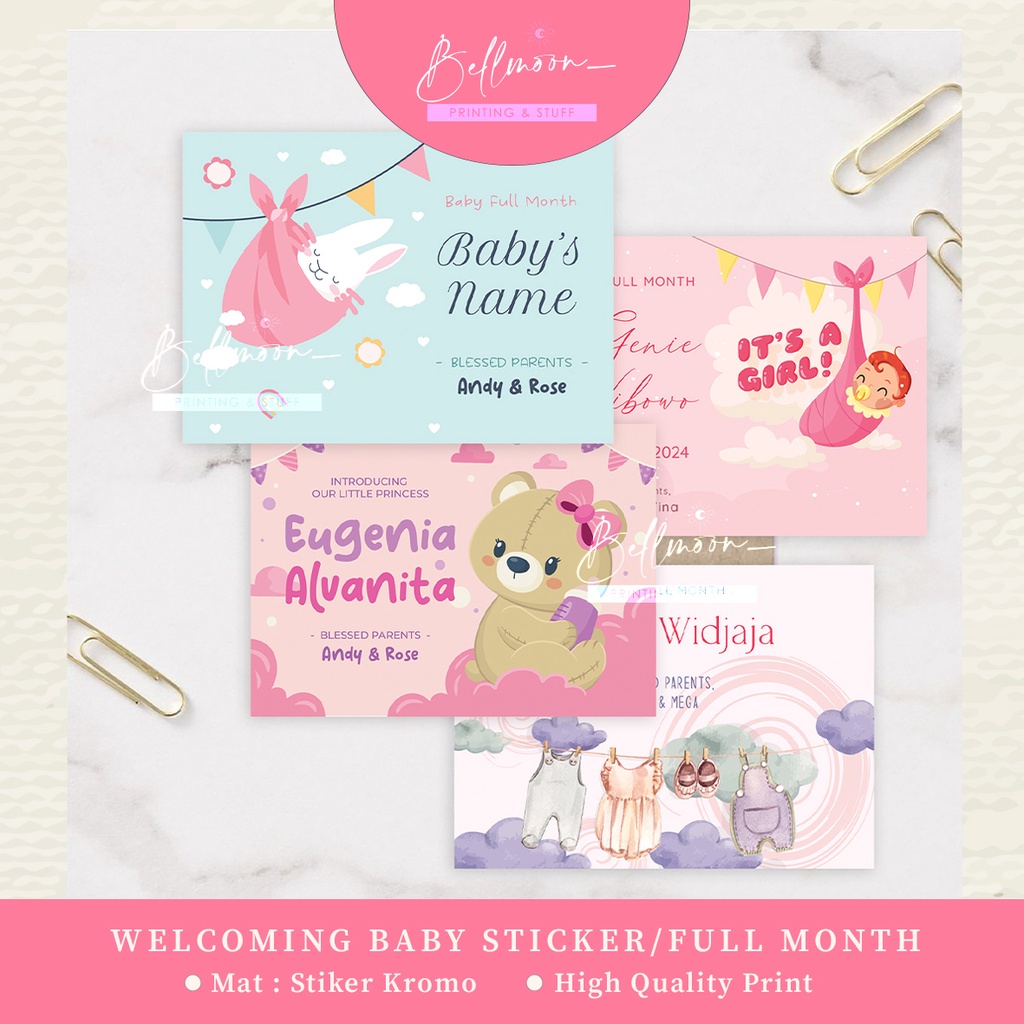 

STIKER UCAPAN WELCOMING BABY GIRL NEW BORN / FULL MONTH KELAHIRAN BAYI GREETING CARD 03 LANDSCAPE