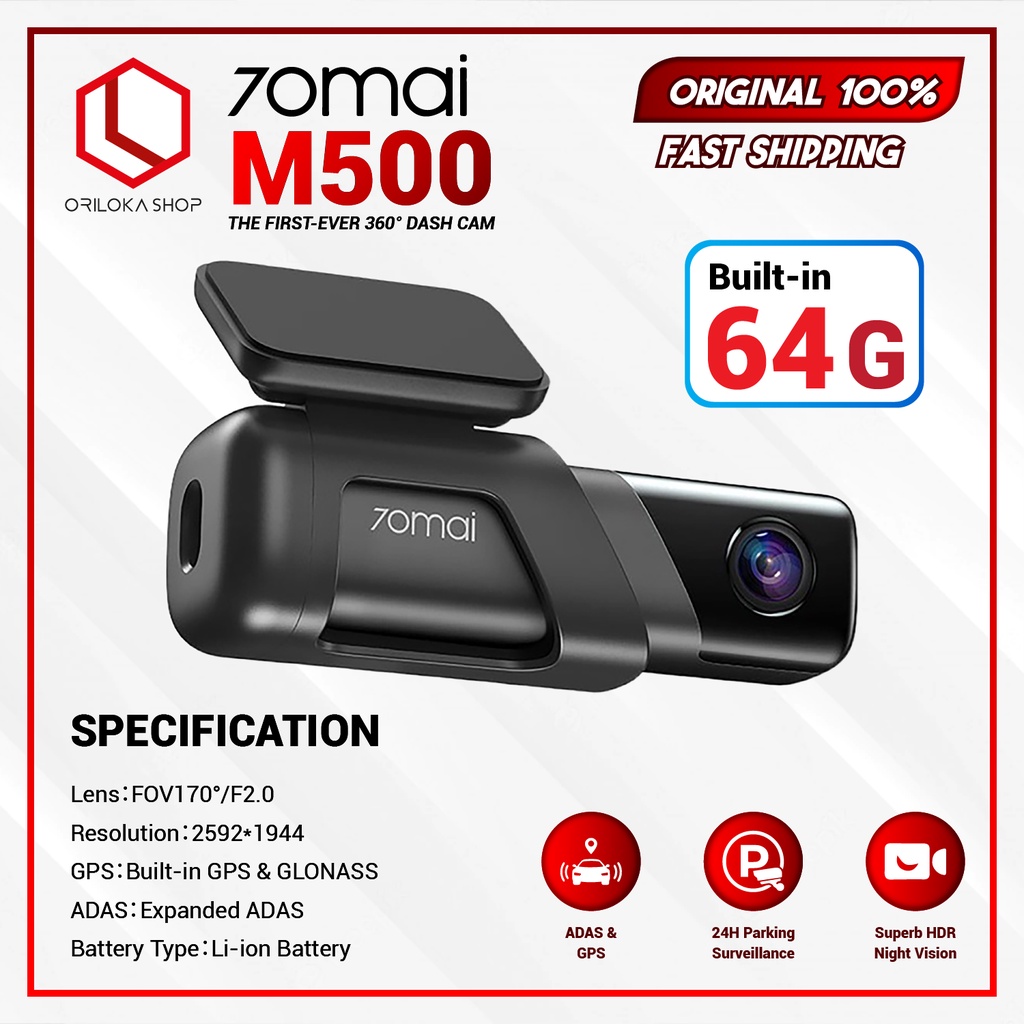 70mai Dash Cam M500 1944P GPS Built in 64G FOV 170° ADAS Voice Control - Kamera Mobil