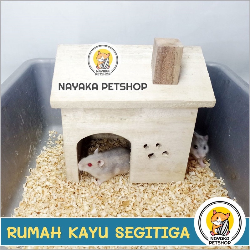 Rumah Kayu Hamster Atap Segitiga Besar Wooden Home Kandang Tupai House Sarang Hewan