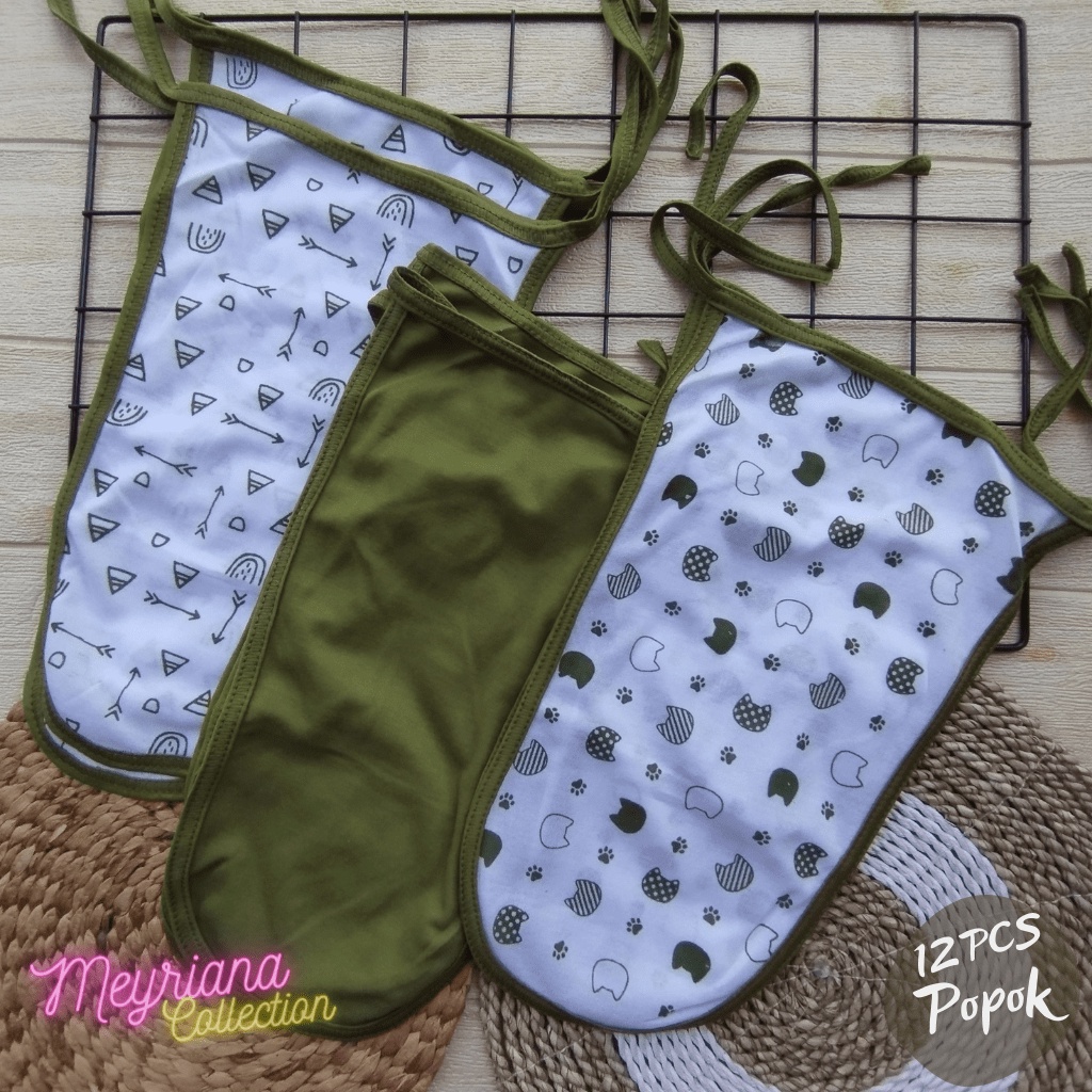 Seri Matcha / Olive - 12 Pcs  6 Pcs Popok Bayi Baru Lahir Popok Sambung Cuci Popok Tali Bayi Baru Lahir Meyriana Collection