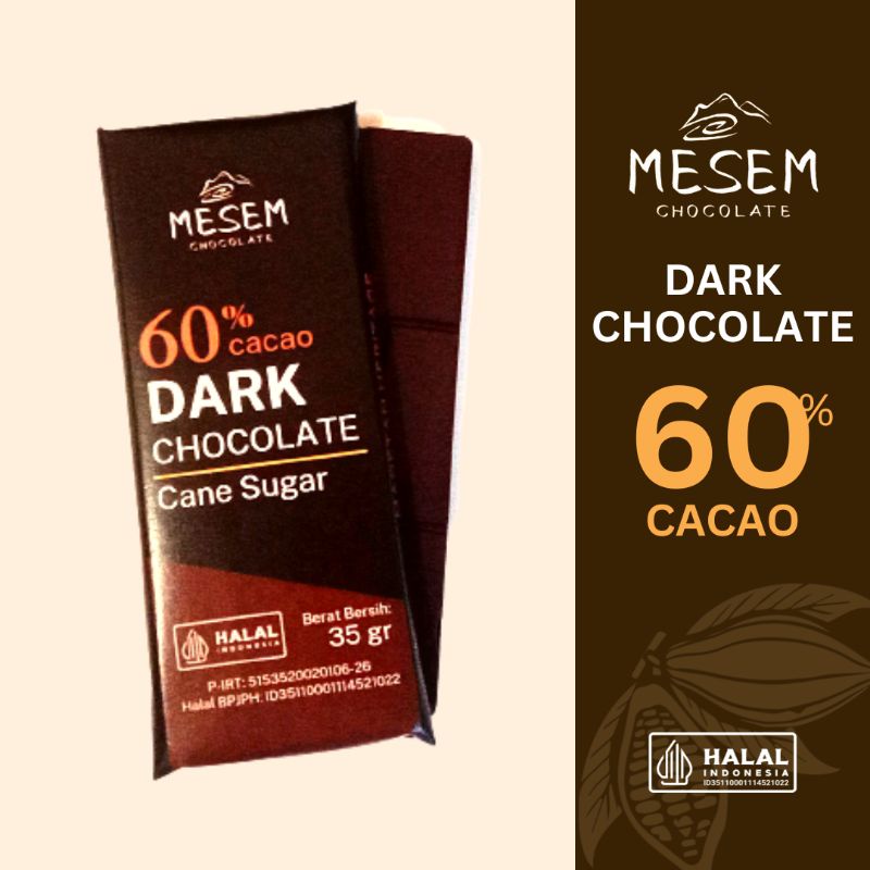 

Mesem 60% Dark Chocolate 35 Gram | Coklat Hitam Couverture | Coklat Batang Gluten Free