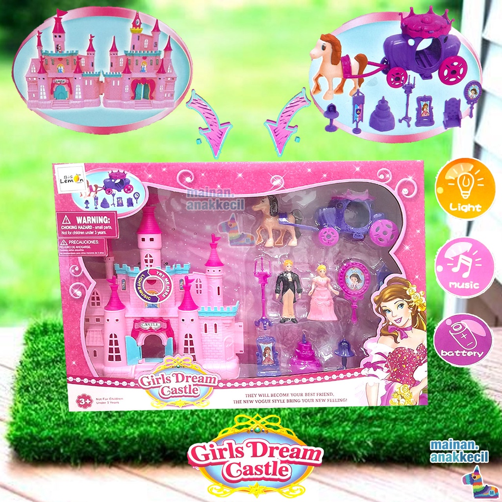 Mainan Anak Istana Girls Dream Castle Aksesoris Boneka Princess light and music