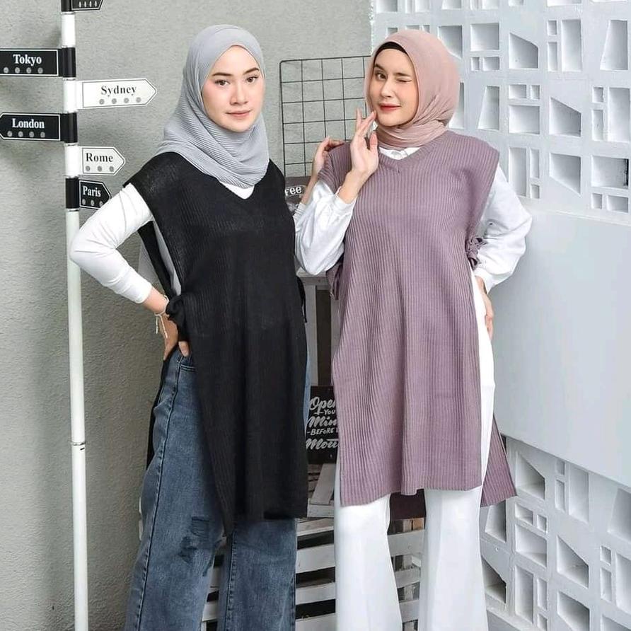 Long Vest Knit long Tunik Rompi Rajut Tunik Panjang Wanita Rompi Tali Rajut