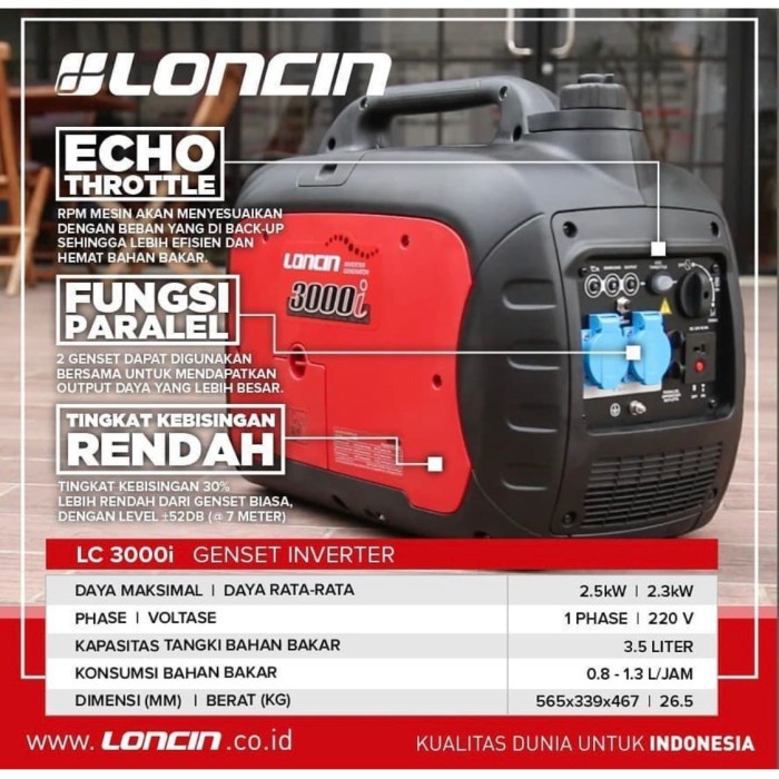 Mesin Lampu Genset Silent Inverter Loncin LC 3000 2500 Watt Generator