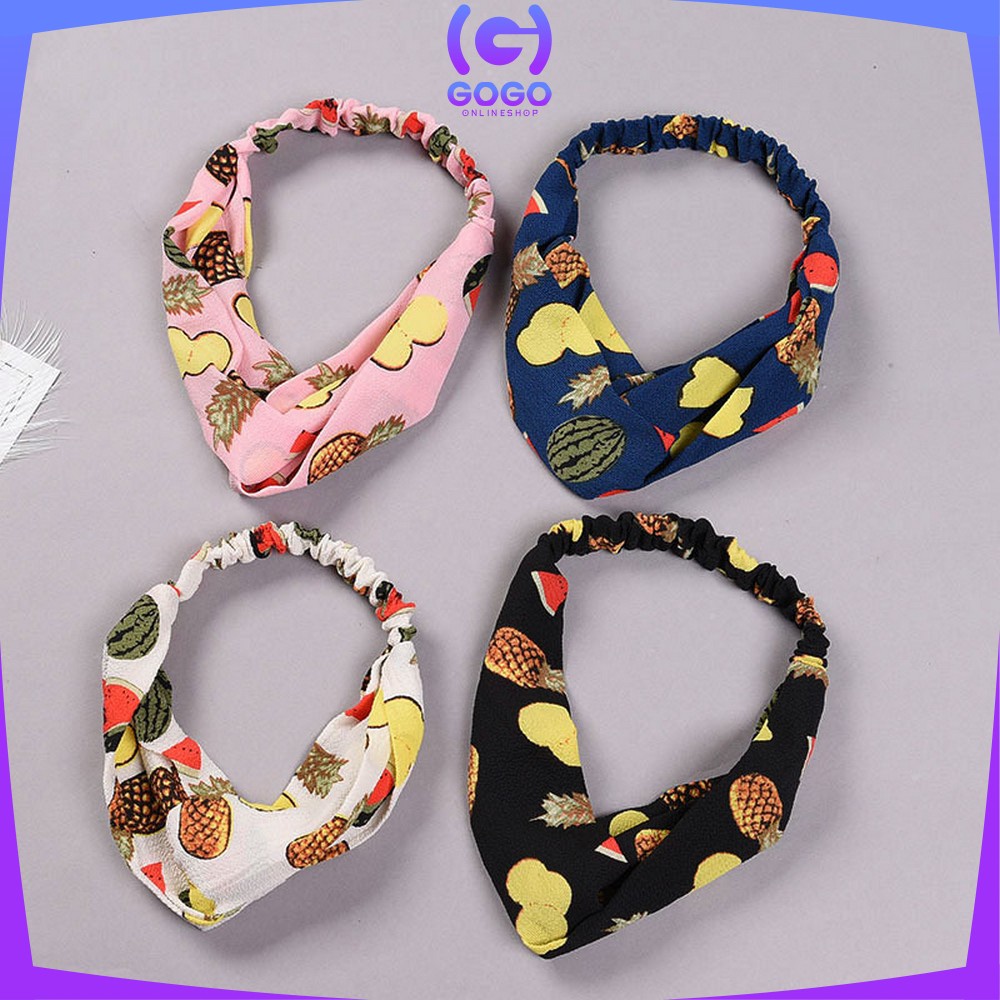 GOGO- C64 Bando Wanita Korea Model Turban Karet Bahan Kain Motif Buah / Bandana Simpul Kekinian Korean Style Fashion Impor