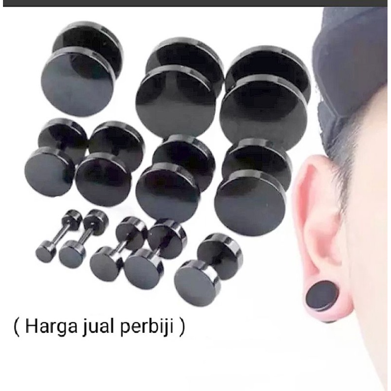 Anting tindik roda/ anting tindik barbel hitam pria wanita