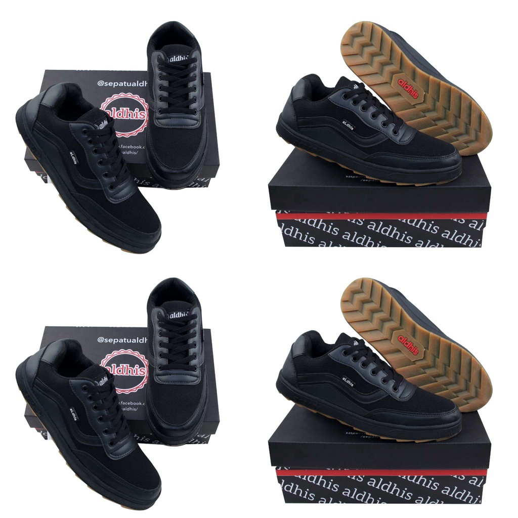 Sepatu Pria Sneakers Casual Original Aldhis A01 Hitam Polos Kets Kasual Cowok Buat Sekolah dan Kerja