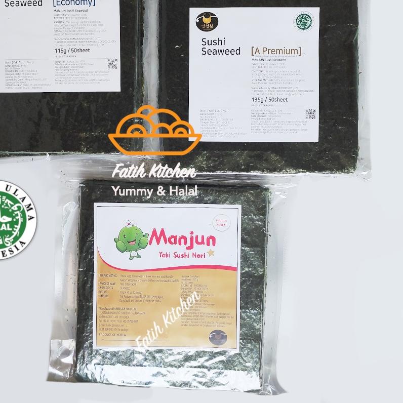 

™ Manjun Seaweed Sushi Nori 50 Lembar Halal - varian Economy Medium Premium - Rumput Laut ♬