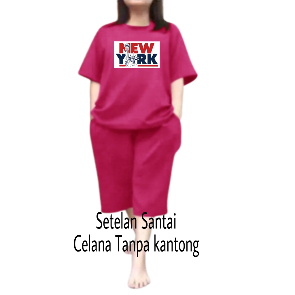 Baju Setelan Wanita Dewasa Jumbo Ld 115 Cm One Set Wanita Kaos dan Celana Pendek Oversize 3/4 Baju Setelan Cewek Dewasa Terbaru 2023 Kekinian Stelan Wanita  Dewasa Viral Set new york