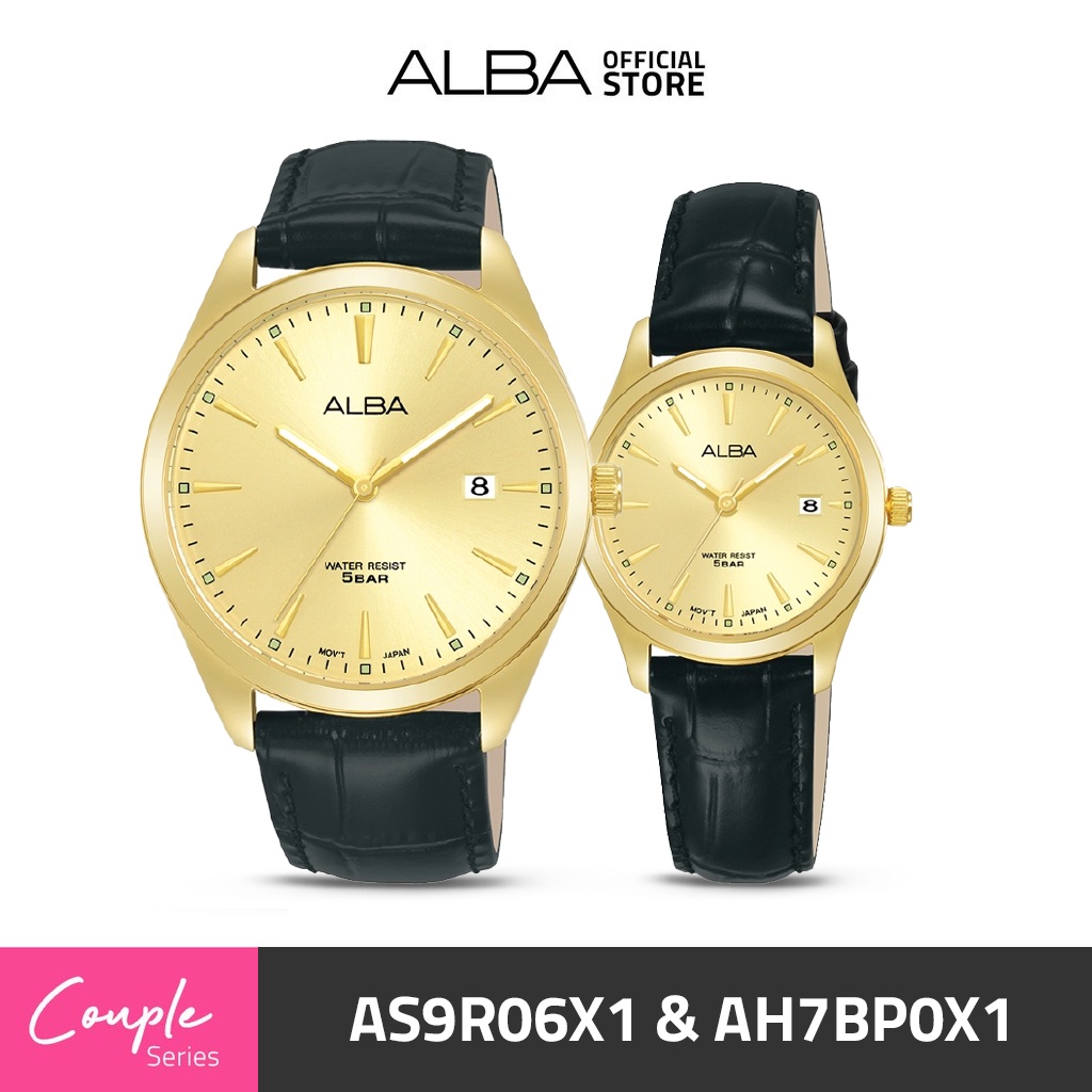 ALBA Jam Tangan COUPLE AS9R06 & AH7BP0 Quartz Genuine Leather Hitam Watch