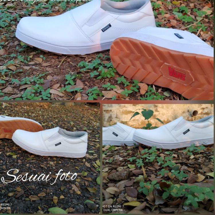 Terlaris Sepatu Slip On Pria Tanpa Tali Putih Polos Slop Kasual Santai Full White Keren Terbaru Buat