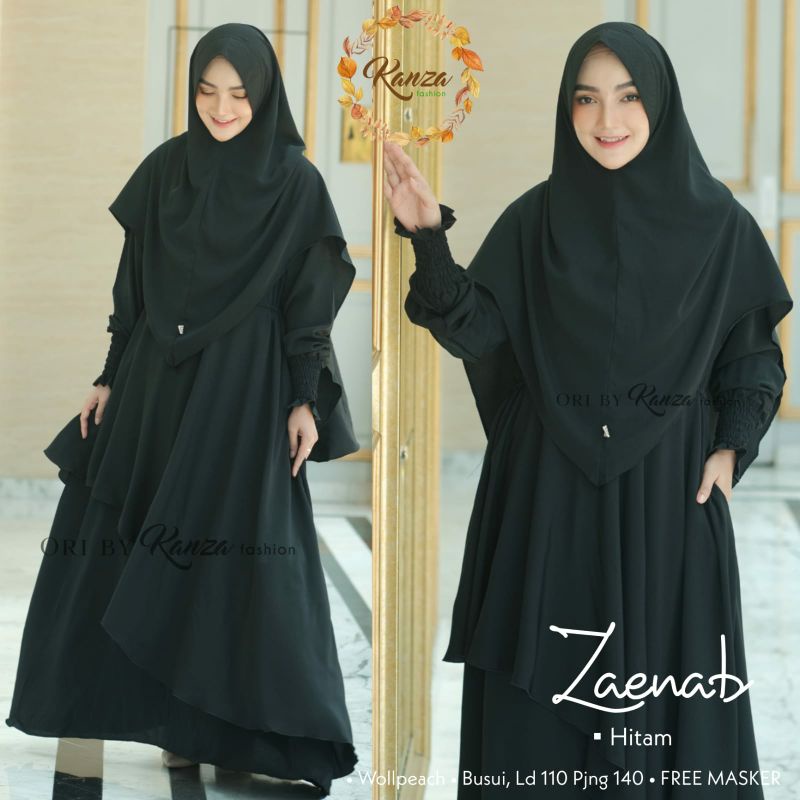 Gamis Muslim + Khimar jumbo zaenab ori kanza fashion