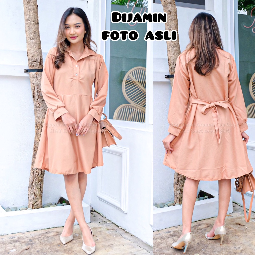 Baju Dress Wanita Korea DIJAMIN FOTO ASLI Midi Dress Polos Dress Wanita Casual Dress Hitam Putih Mer