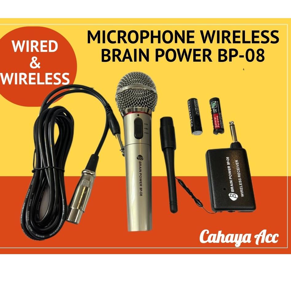 ➴ Microphone Wireless Proffesional Brain Power BP-08 - Mic Wireless dan Kabel - Microphone Wired & W