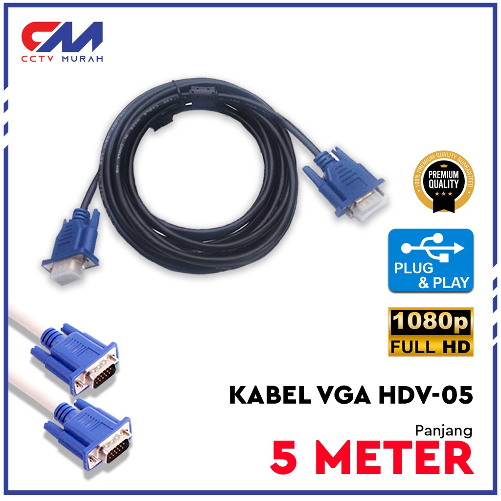 Kabel VGA Thunderin VG-005 Biru - Panjang 5 Meter